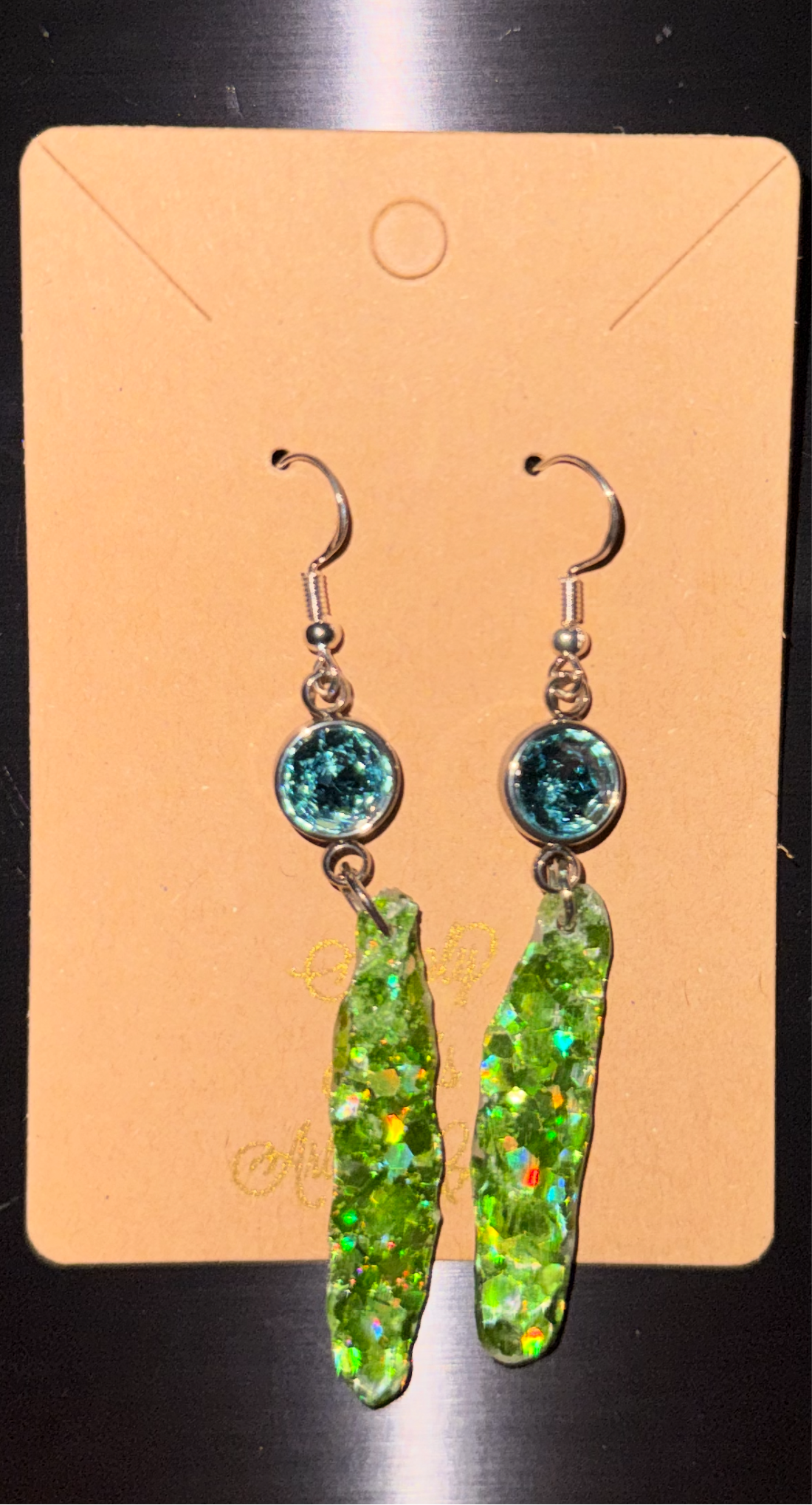Glitter Bombs Icicle Green with Fresh Water Blue Sphere Rhinestones (Short Length)