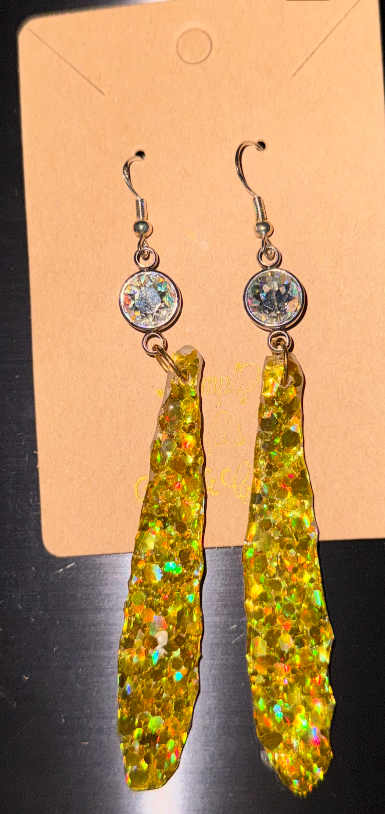 Glitter Bombs Yellow Gold Icicle with Crystal Sphere Rhinestones (Medium Length)