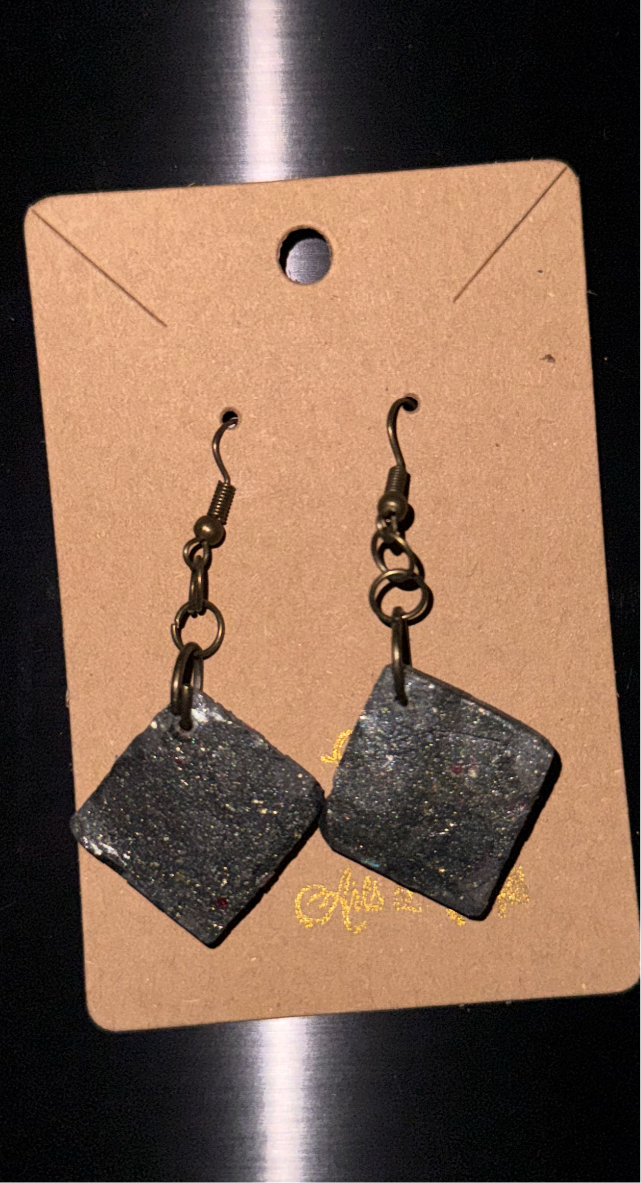 Planetary Solid Square Diamond Earrings (Meteorite-Small size)
