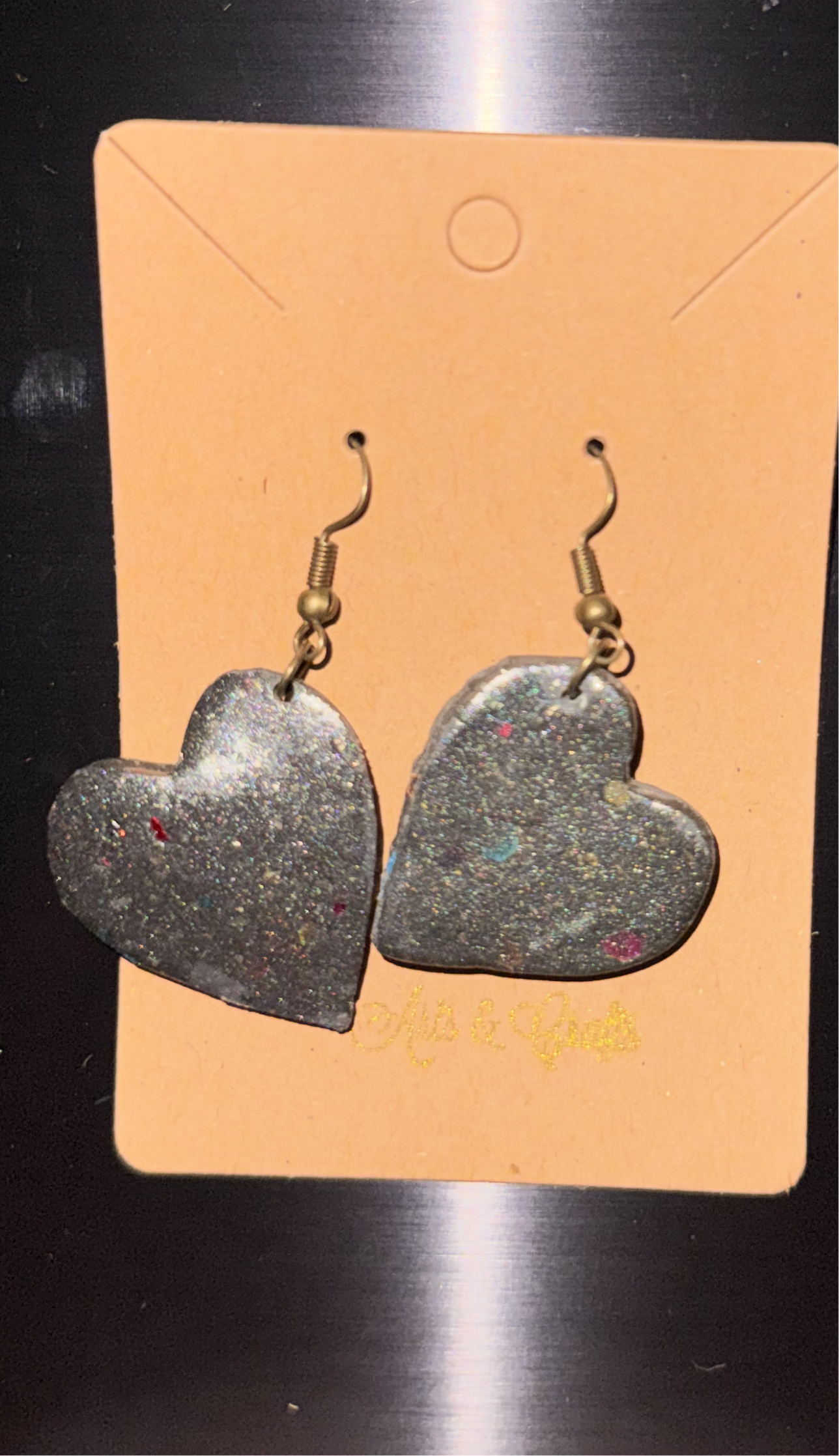 Planetary Earrings Solid Hearts (Meteorite)