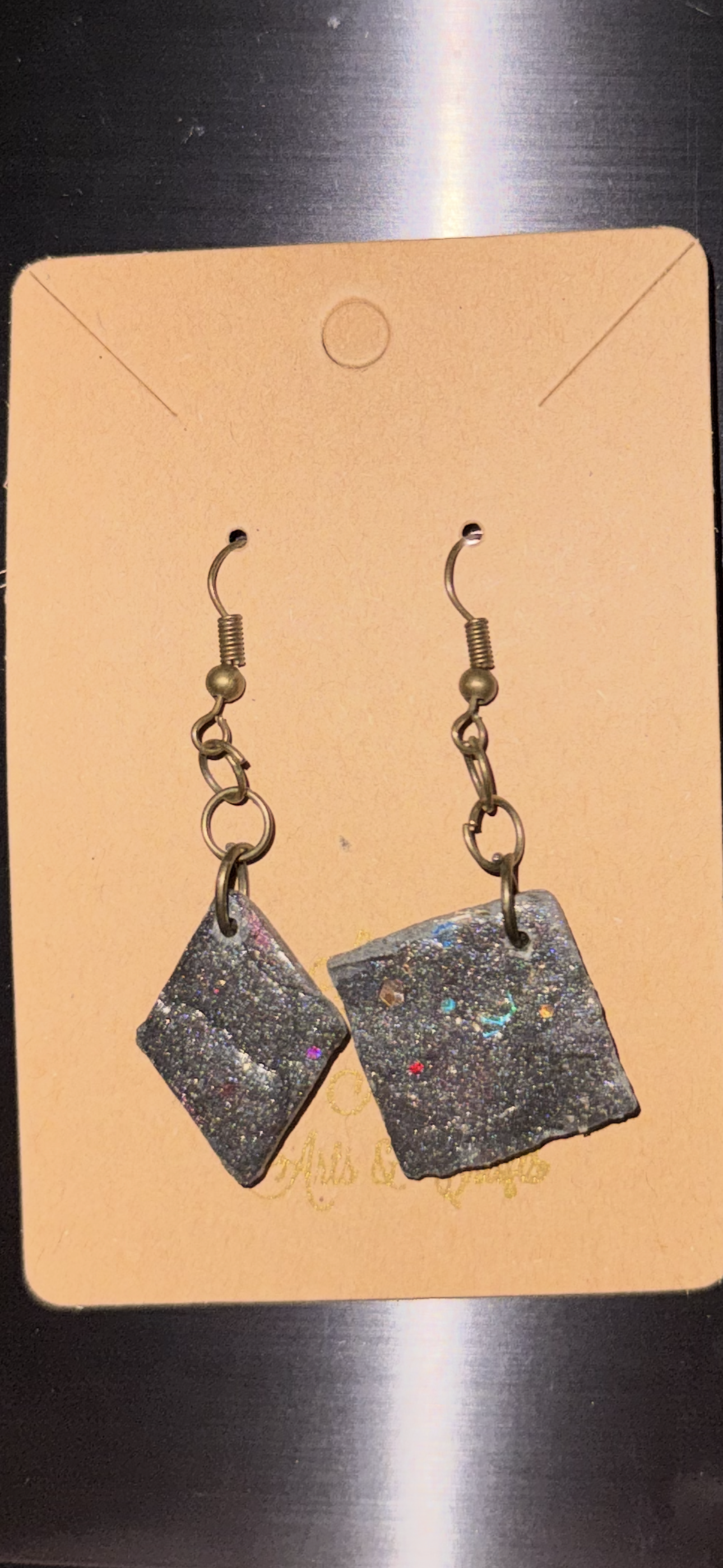 Planetary Solid Square / Rectangular Diamond Combo Earrings (Meteorite-Small size)