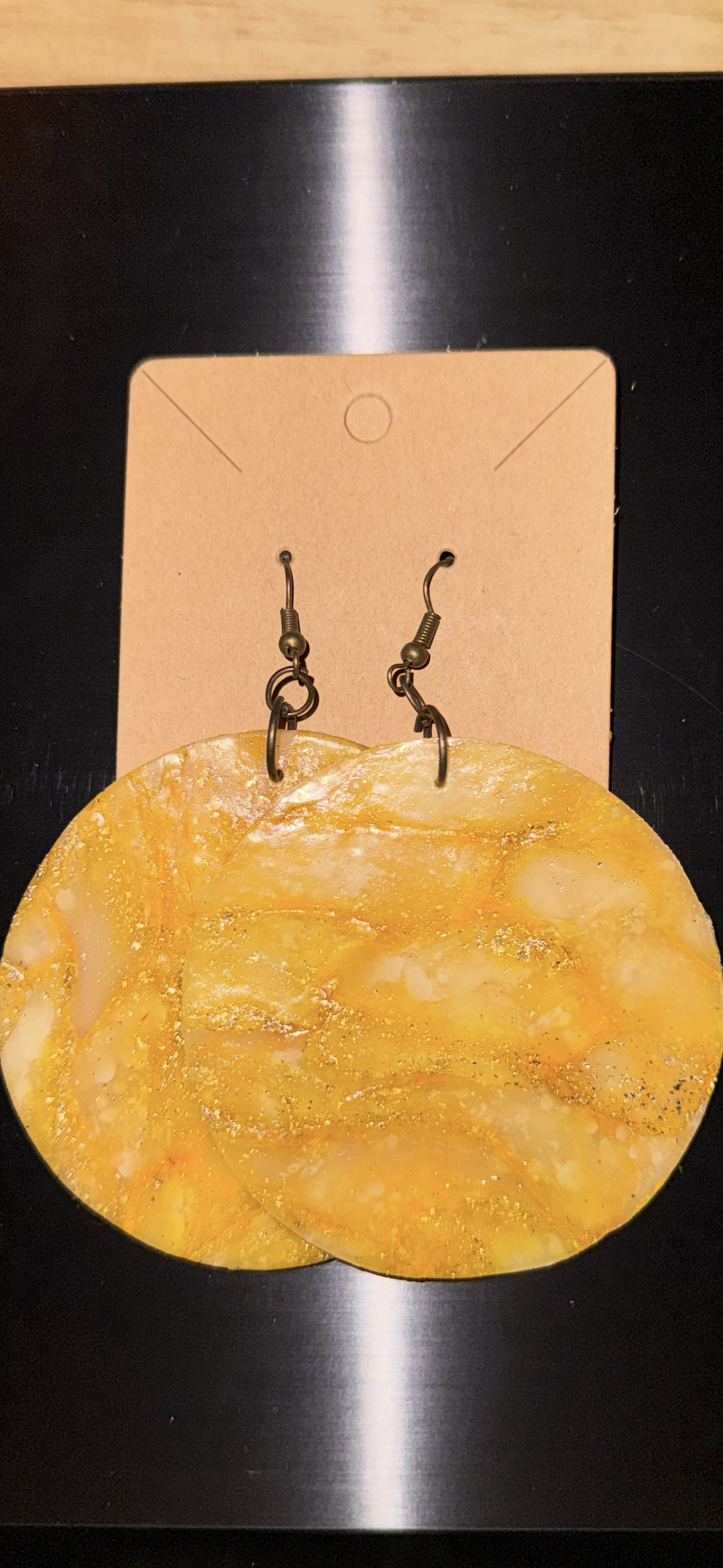 Indigenously Bare Glittering Yellow Earrings (Large Circle)
