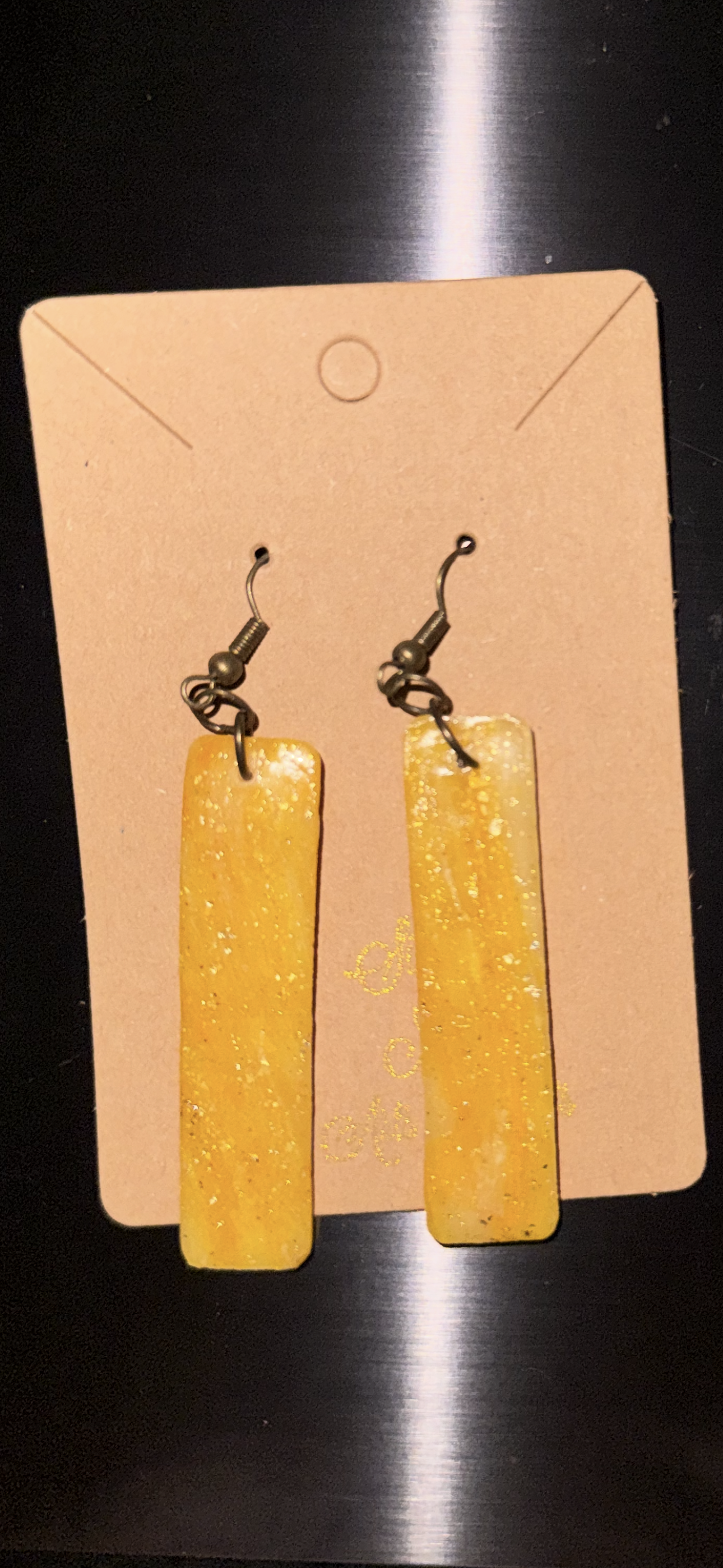 Indigenously Bare Glittering Yellow Earrings (Rectangle)