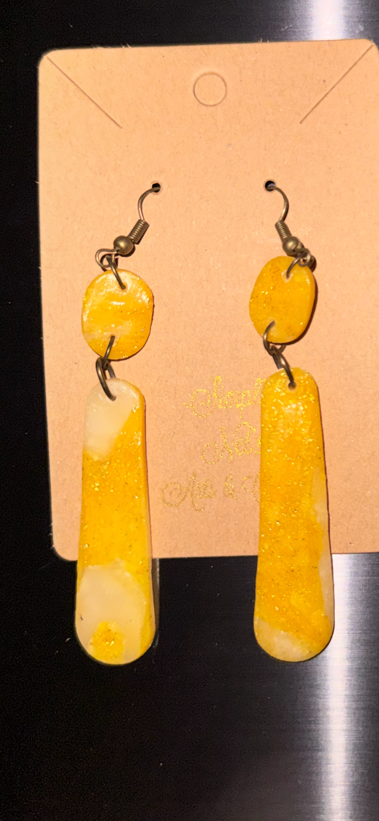 Indigenously Bare Glittering Yellow Earrings (Small Ovular Circle /Ovular Rectangle Combo)