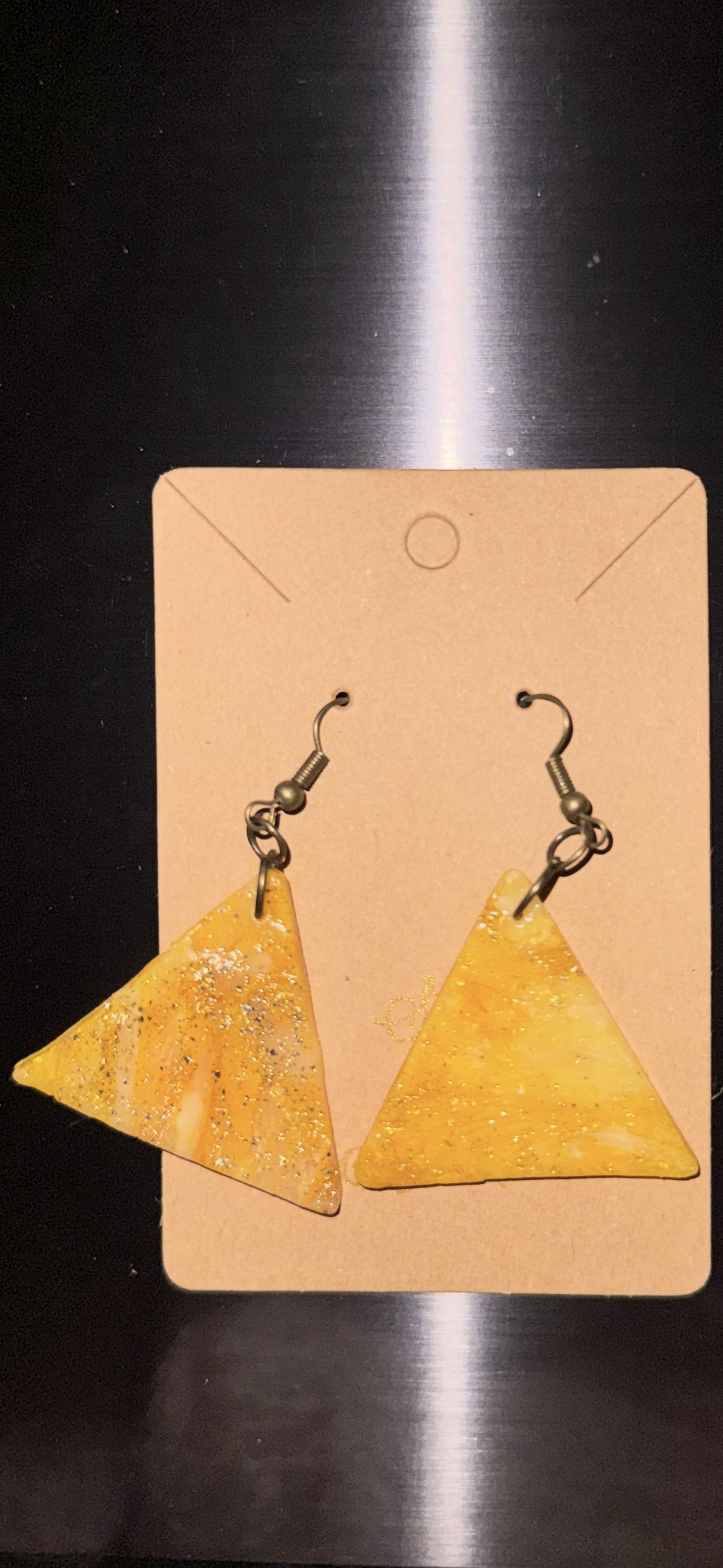 Indigenously Bare Glittering Yellow Earrings (Large Triangle)
