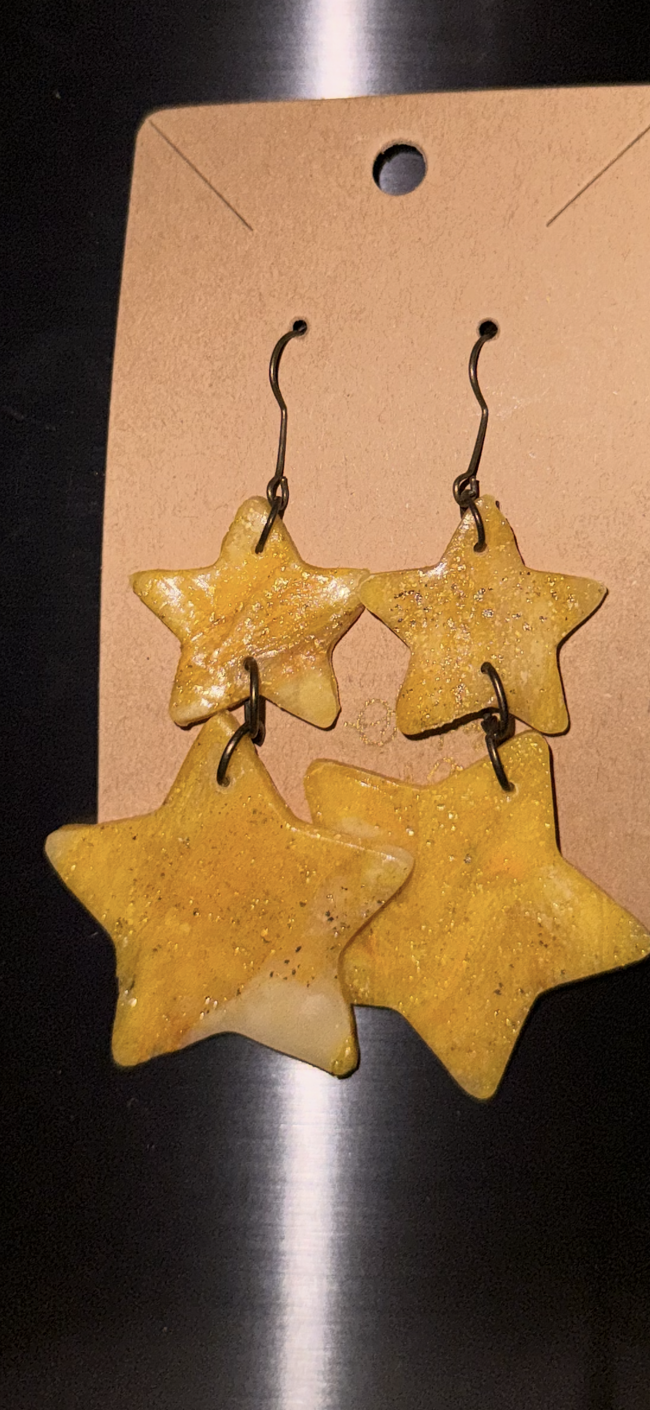 Indigenously Bare Glittering Yellow Earrings (Small /Medium Star combo)