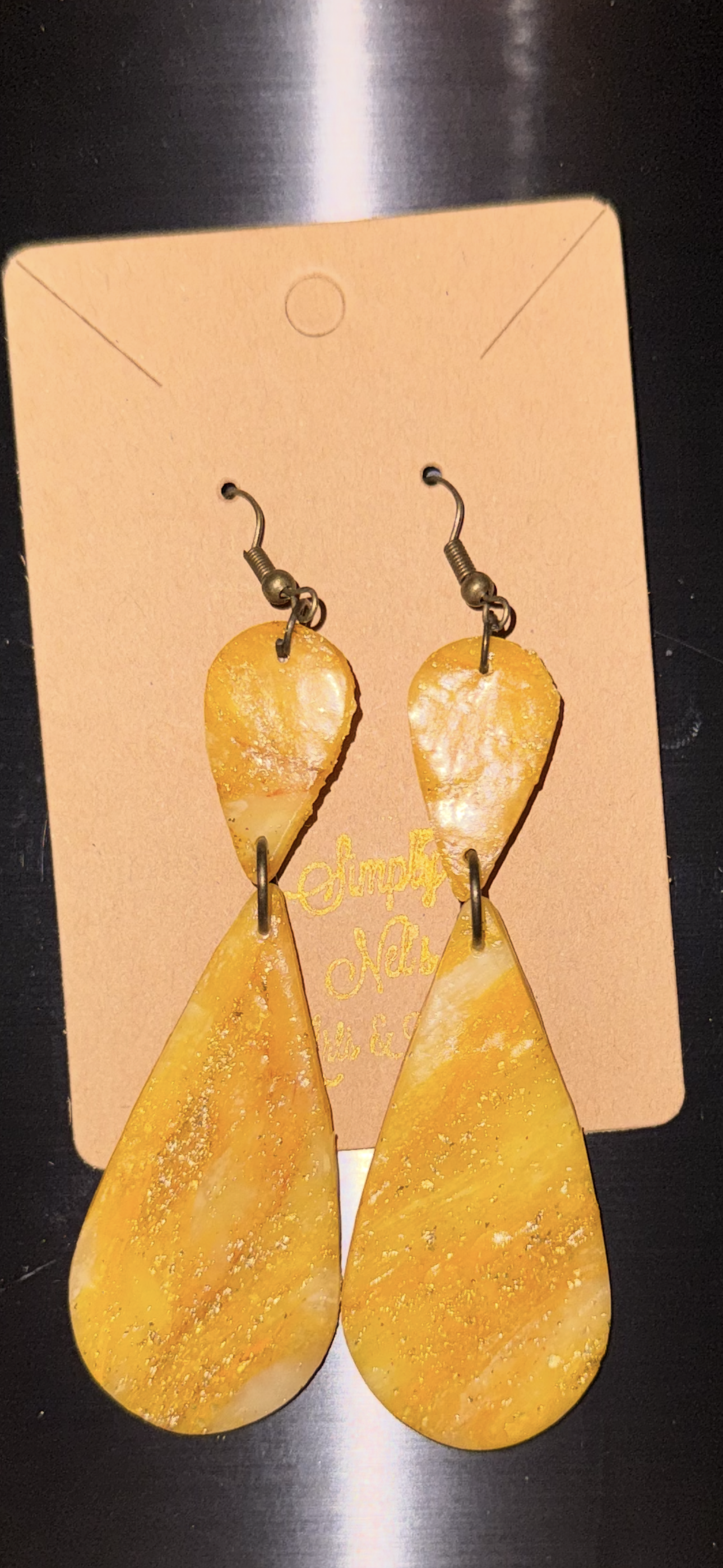 Indigenously Bare Glittering Yellow Earrings (Small /Medium Rain Drop combo)