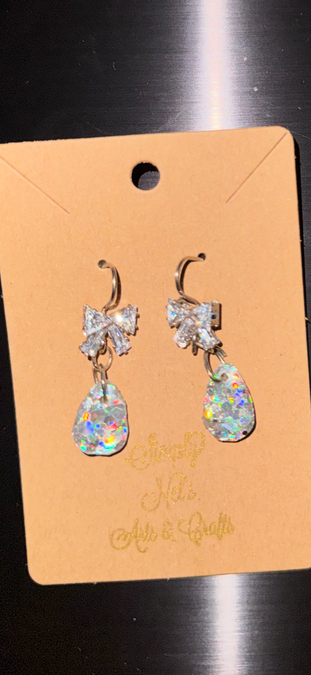 Glitter Bombs Diamond Glitz Rain Drop Studs with Diamond Bow Rhinestones