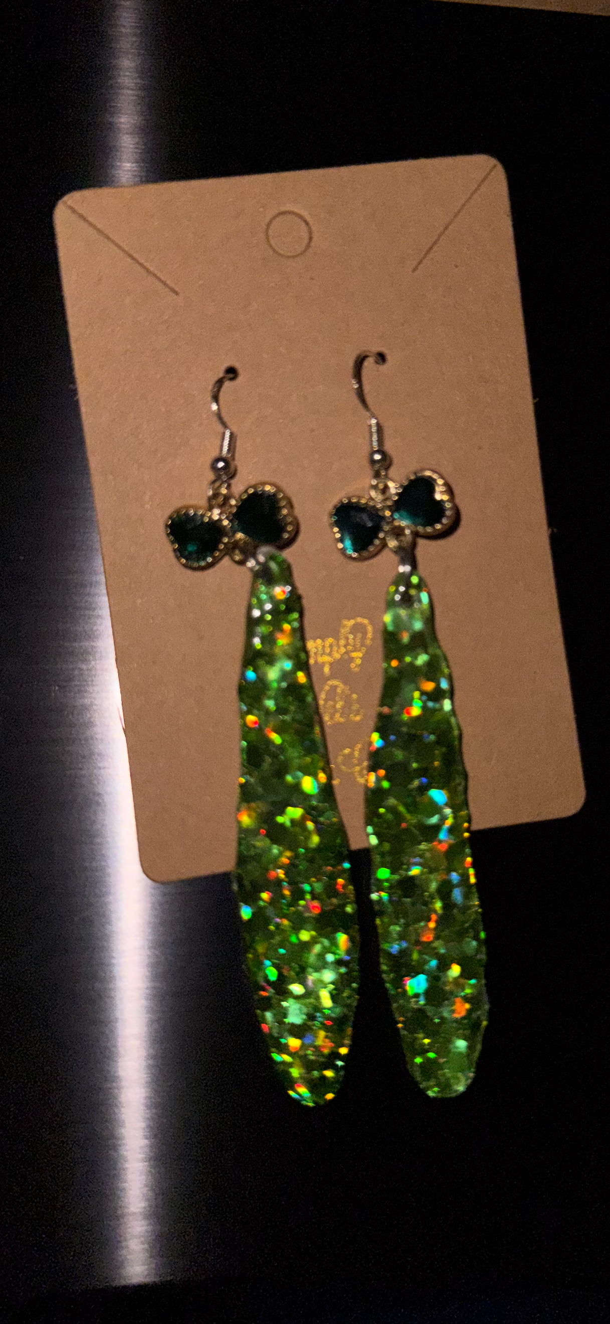 Glitter Bombs Icicle Green with Turquoise Bow Rhinestones (Medium Length)