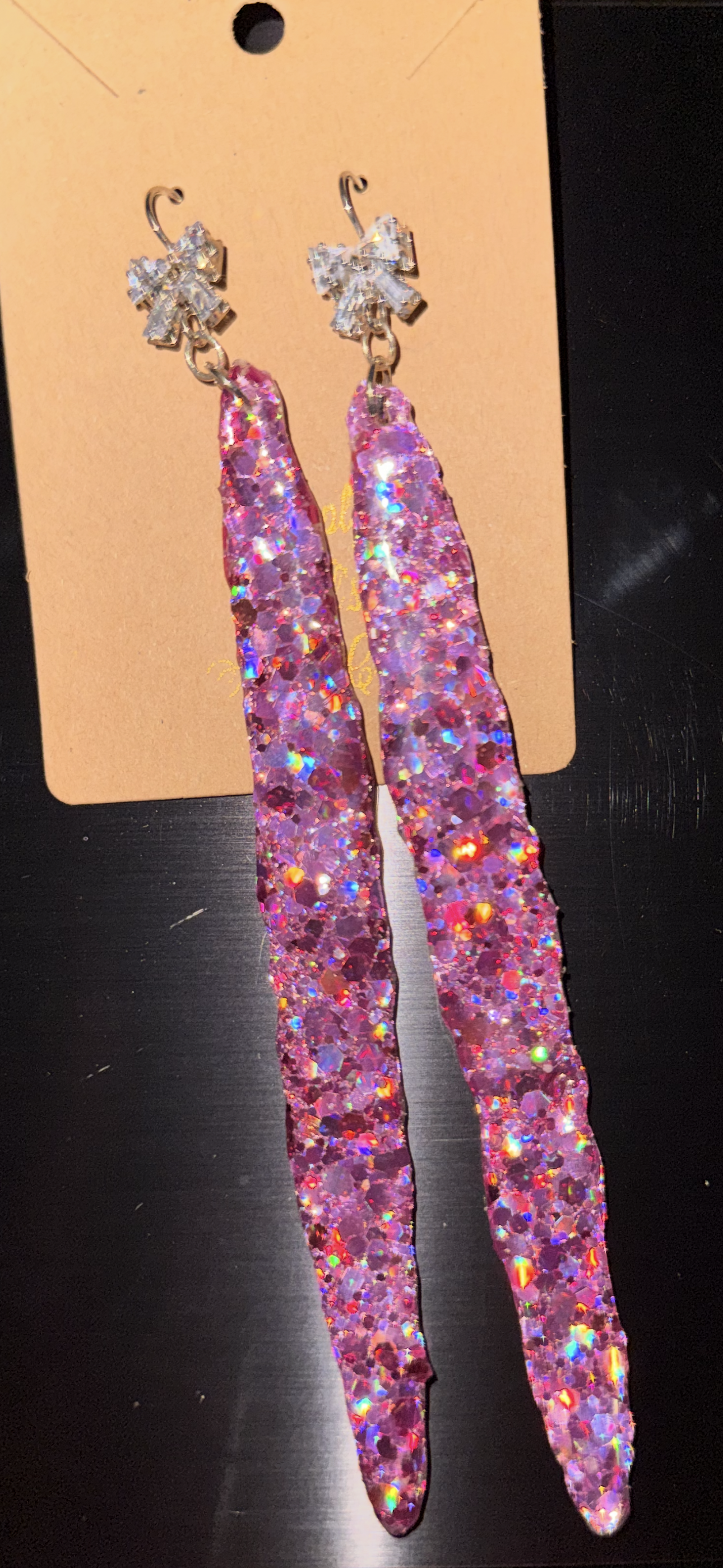 Glitter Bombs Icicle Fuscia with Diamond Bow Rhinestones (Extra Long Length)