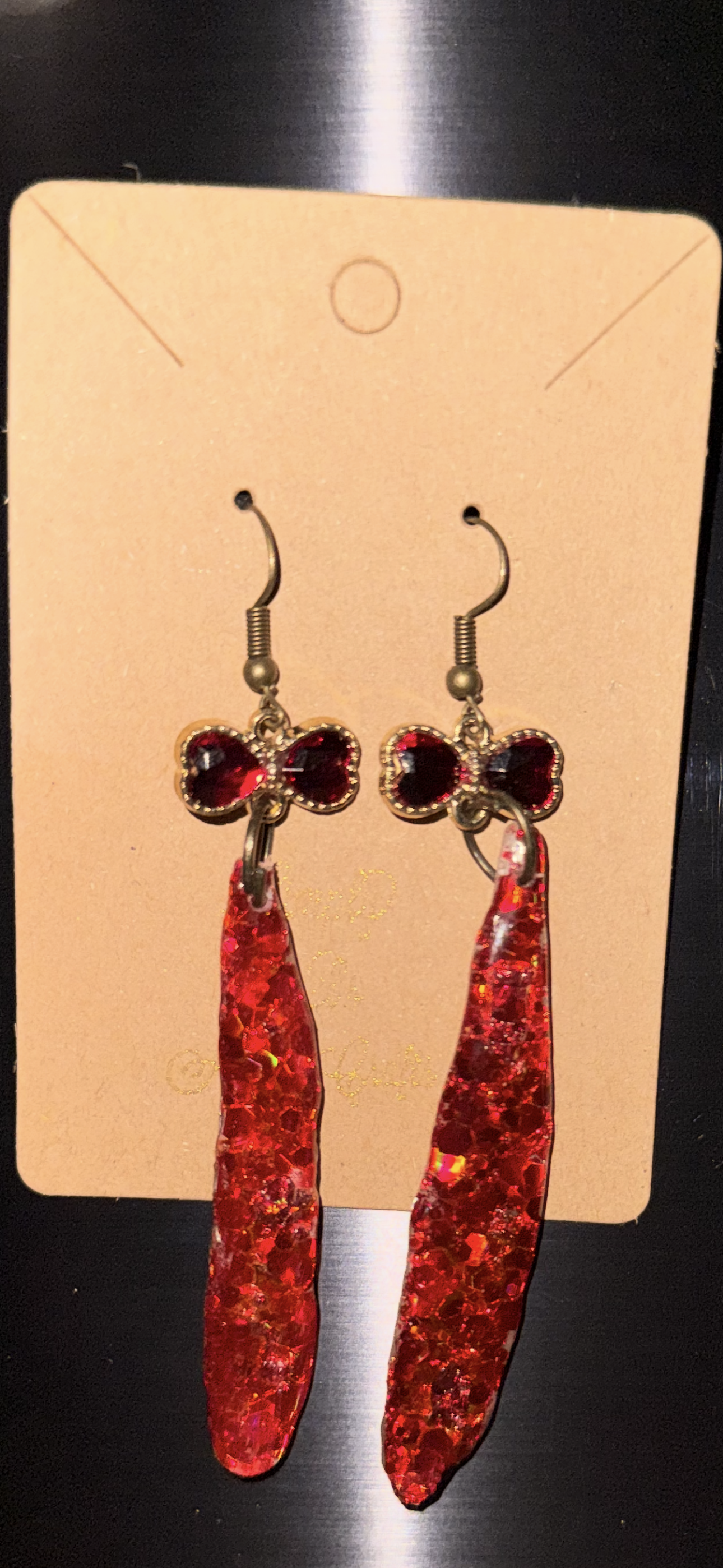 Glitter Bombs Icicle Ruby Red/ Ruby Red Bow Rhinestones (Medium Length)