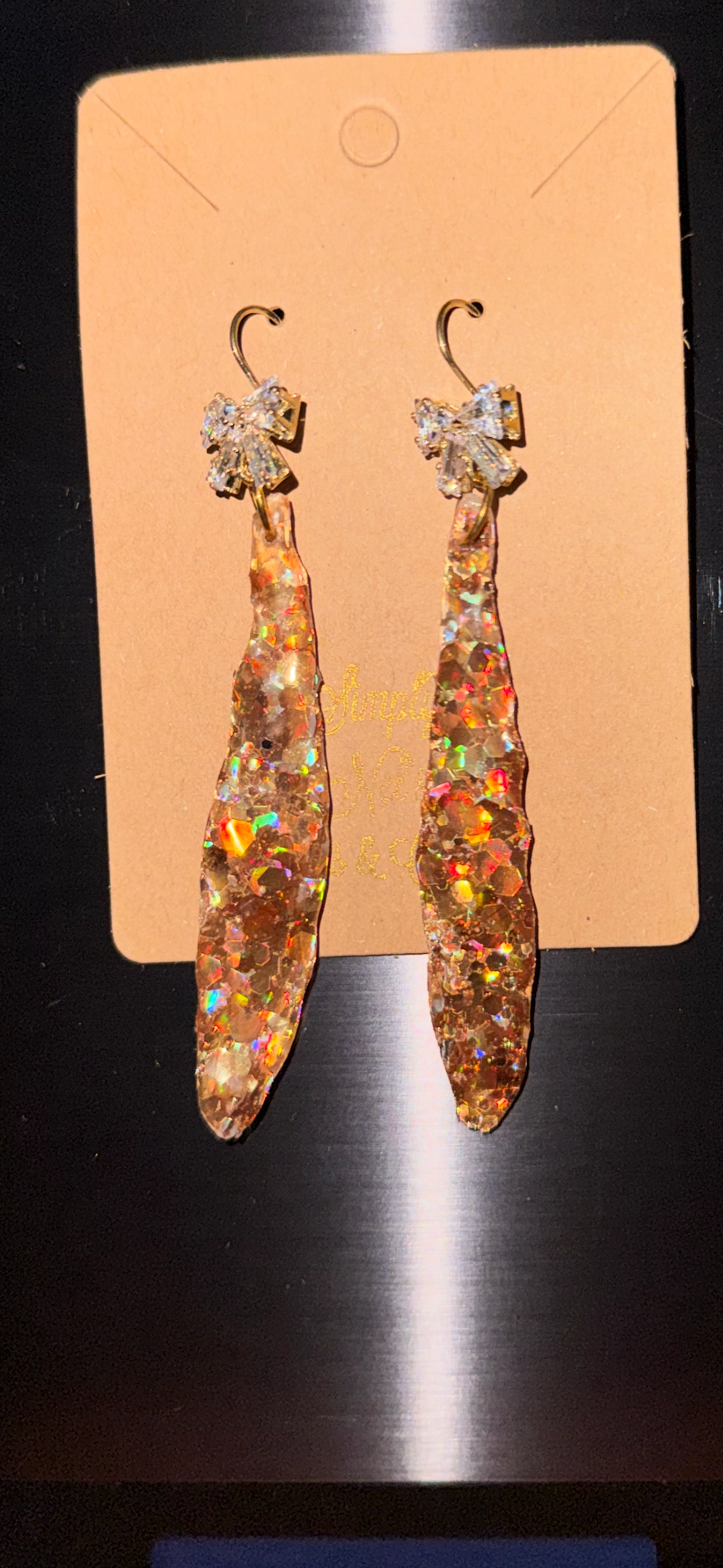 Glitter Bombs Icicle Autumn Gold with Diamond Bow Rhinestones (Medium Length)