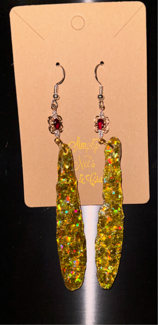 Glitter Bombs Yellow Gold Icicle with Ruby Red Floral Rhinestones (Medium Length)