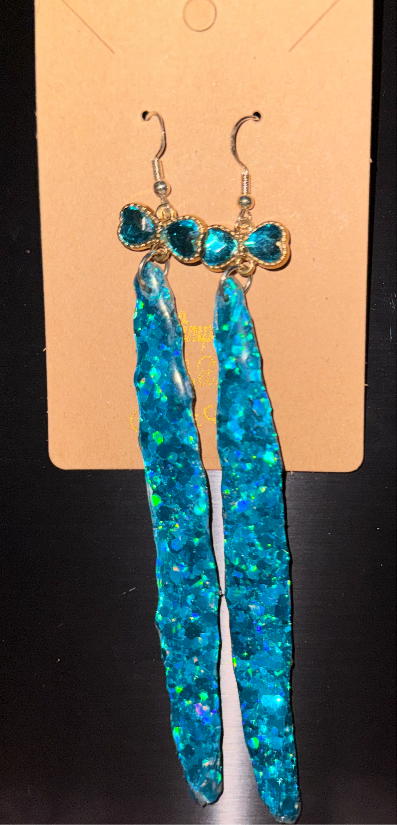 Glitter Bombs Icicle Turquoise with Turquoise Bow Rhinestones (Long Length)