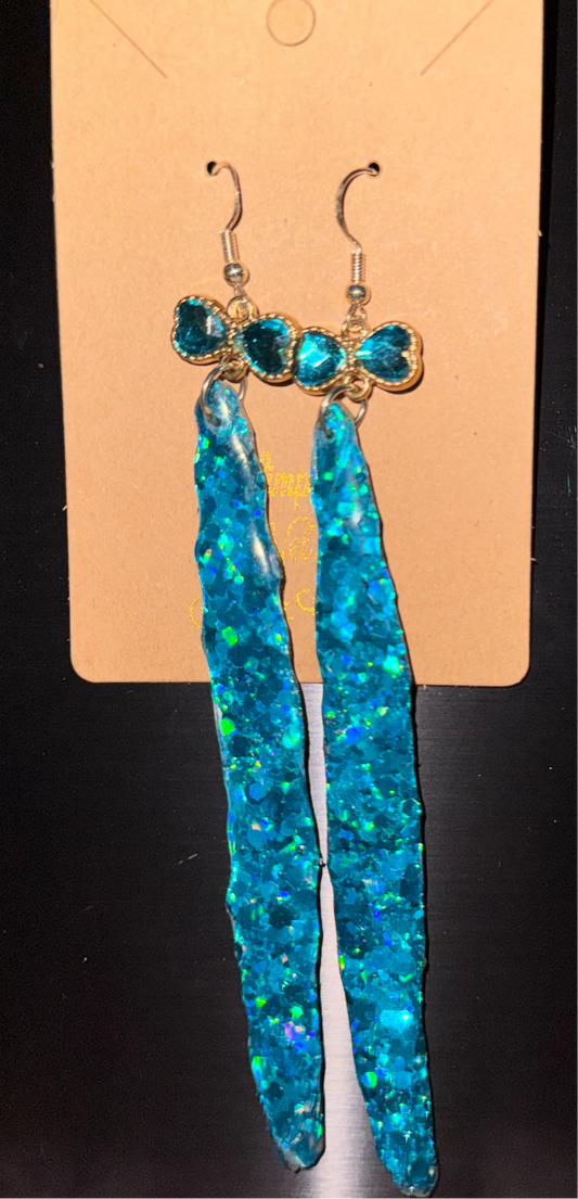 Glitter Bombs Icicle Turquoise with Turquoise Bow Rhinestones (Long Length)