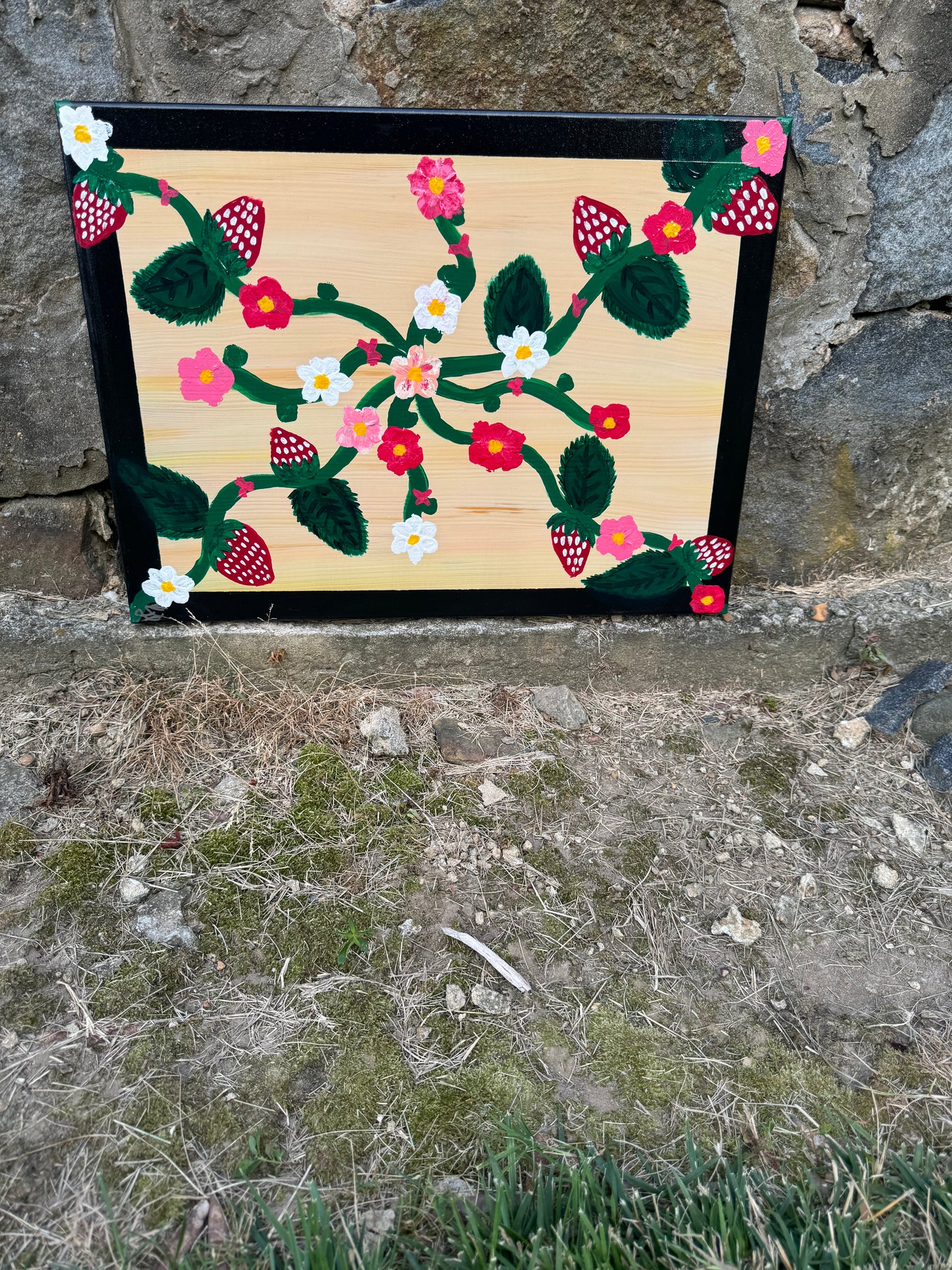 24 x 18 Strawberries & Flowers Painting # 1
