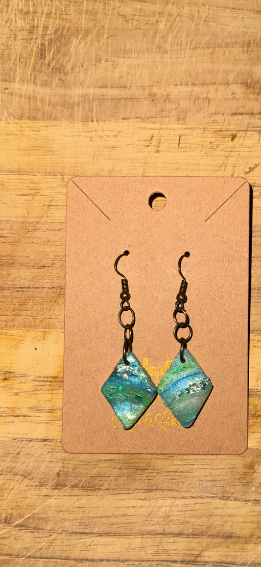 Planetary Solid Square Diamond Small Studs (Venus Blue)
