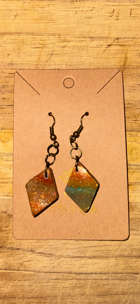 Planetary Solid Diamond Small Studs (Venus Blue & Saturn Gold swirl)