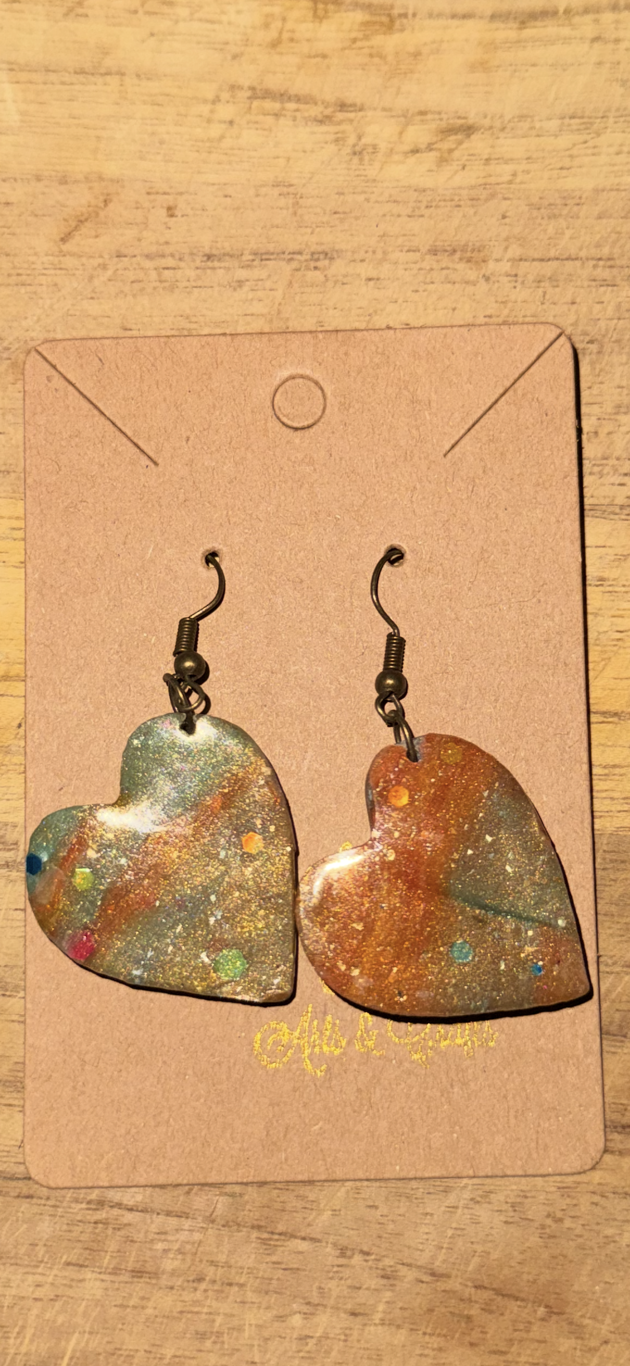 Planetary Earrings Solid Hearts (Venus Blue and Saturn Gold Swirl)