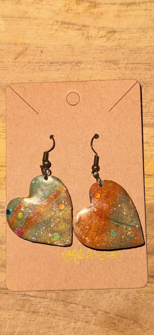Planetary Earrings Solid Hearts (Venus Blue and Saturn Gold Swirl)