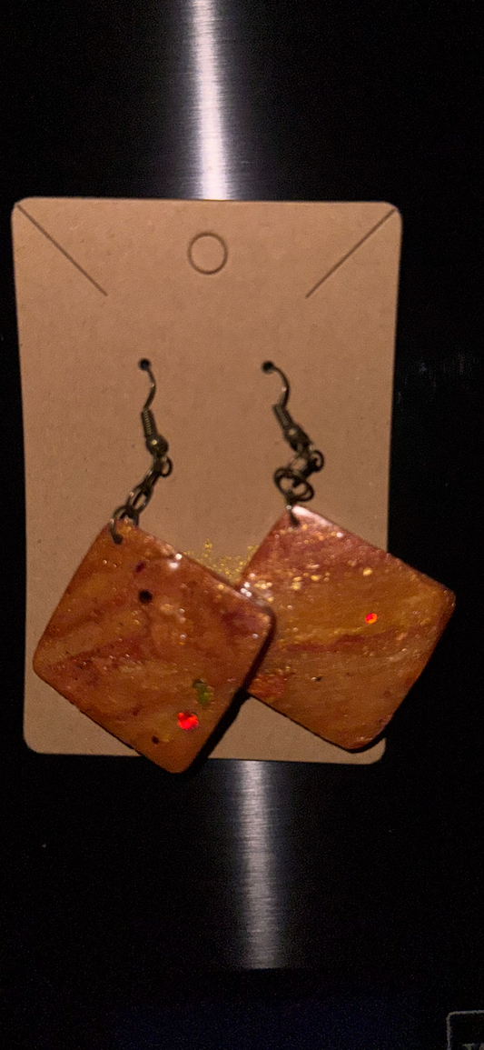 Planetary Solid Square Diamond Earrings (Saturn Gold-Medium size)