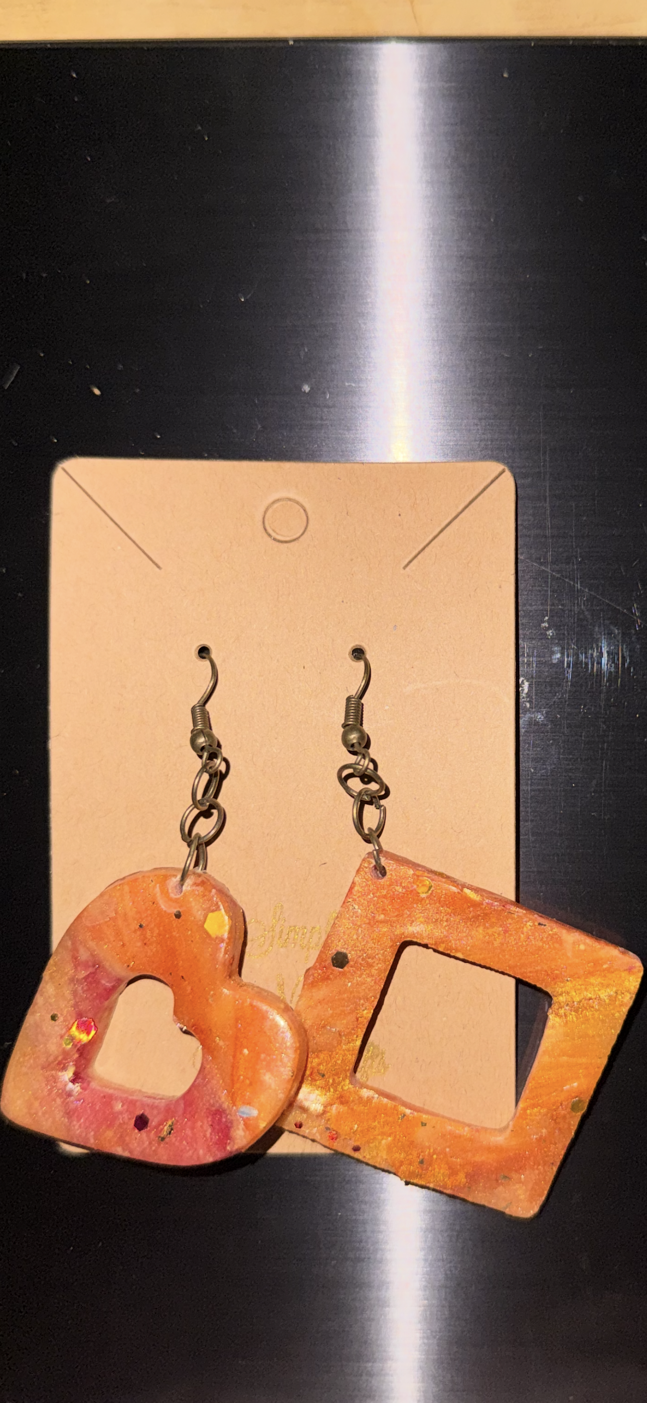 Planetary Earrings Thick Hollow Heart / Square Diamond Hoops Combo (Saturn Gold)