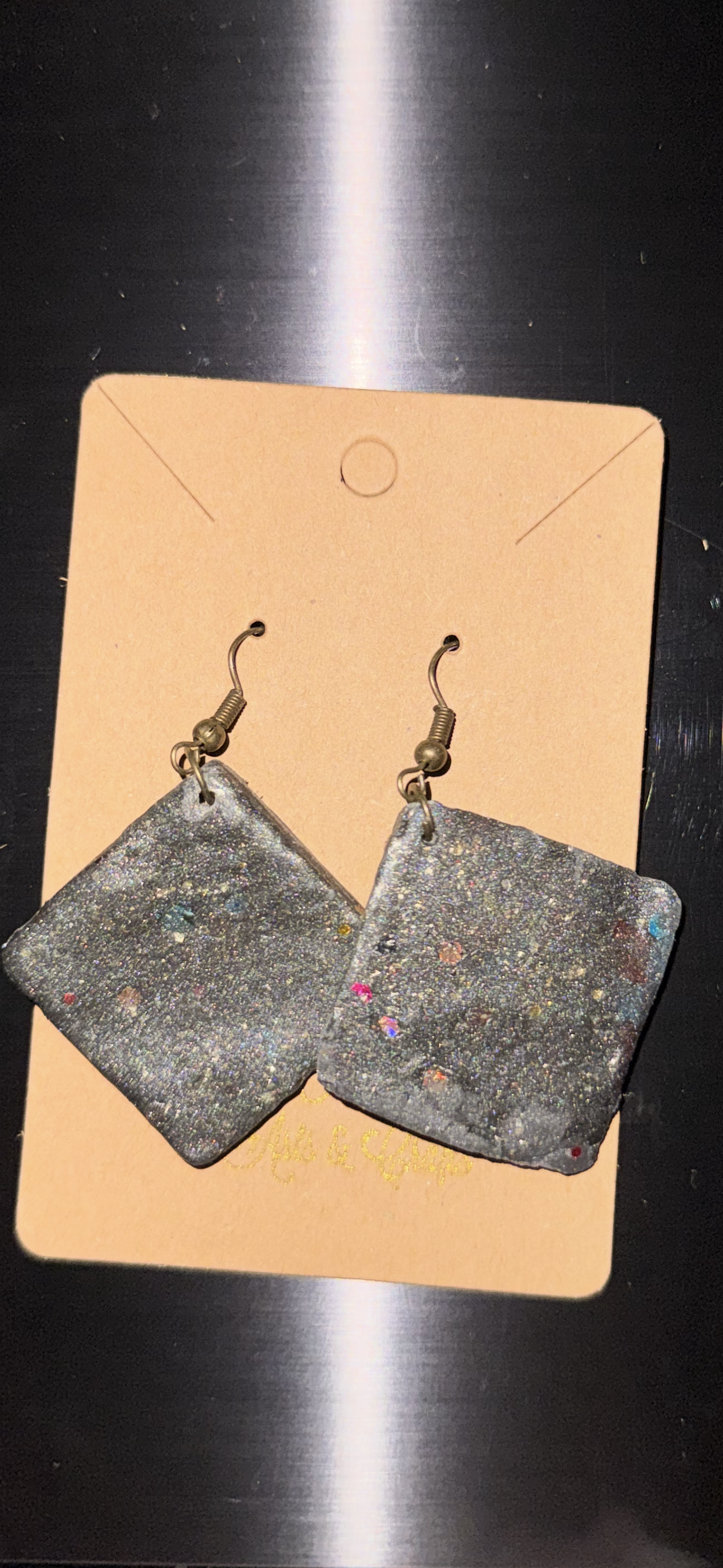 Planetary Solid Square Diamond Earrings (Meteorite-Medium size)