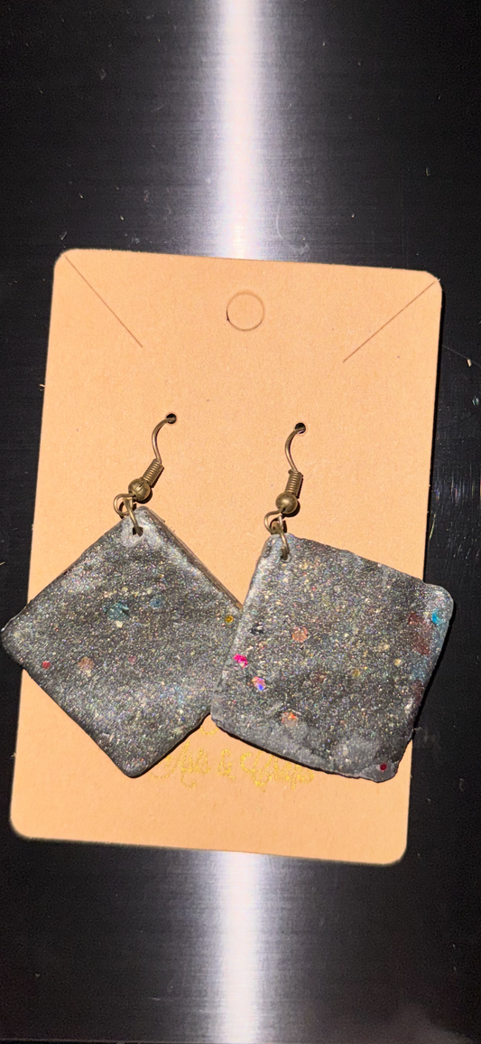 Planetary Solid Square Diamond Earrings (Meteorite-Medium size)