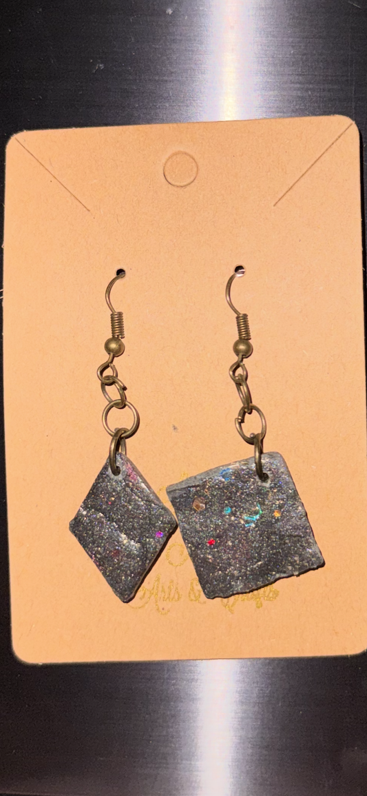 Planetary Solid Square / Rectangular Diamond Combo Earrings (Meteorite-Small size)