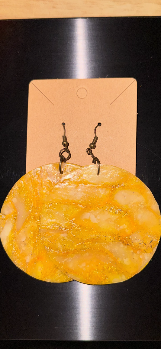 Indigenously Bare Glittering Yellow Earrings (Large Circle)