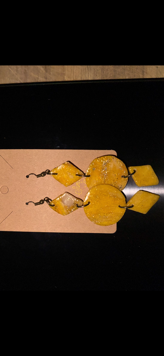 Indigenously Bare Glittering Yellow Earrings (Small Diamond & Medium Circle combo)