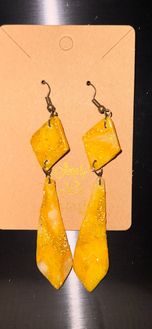 Indigenously Bare Glittering Yellow Earrings (Small Diamond /Sword Combo)