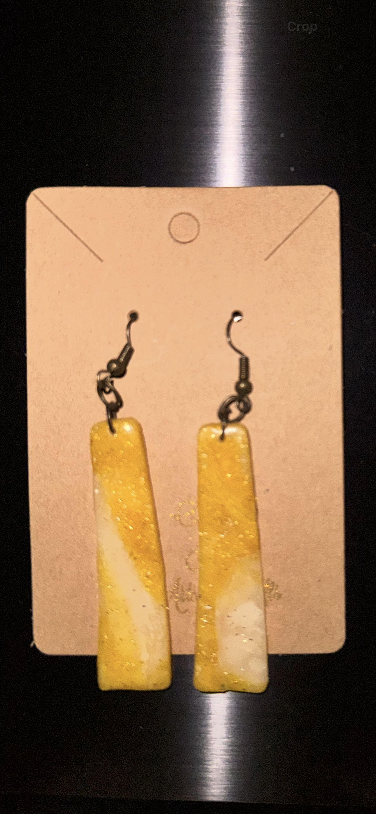 Indigenously Bare Glittering Yellow Earrings (Narrow—>Wide Rectangle)