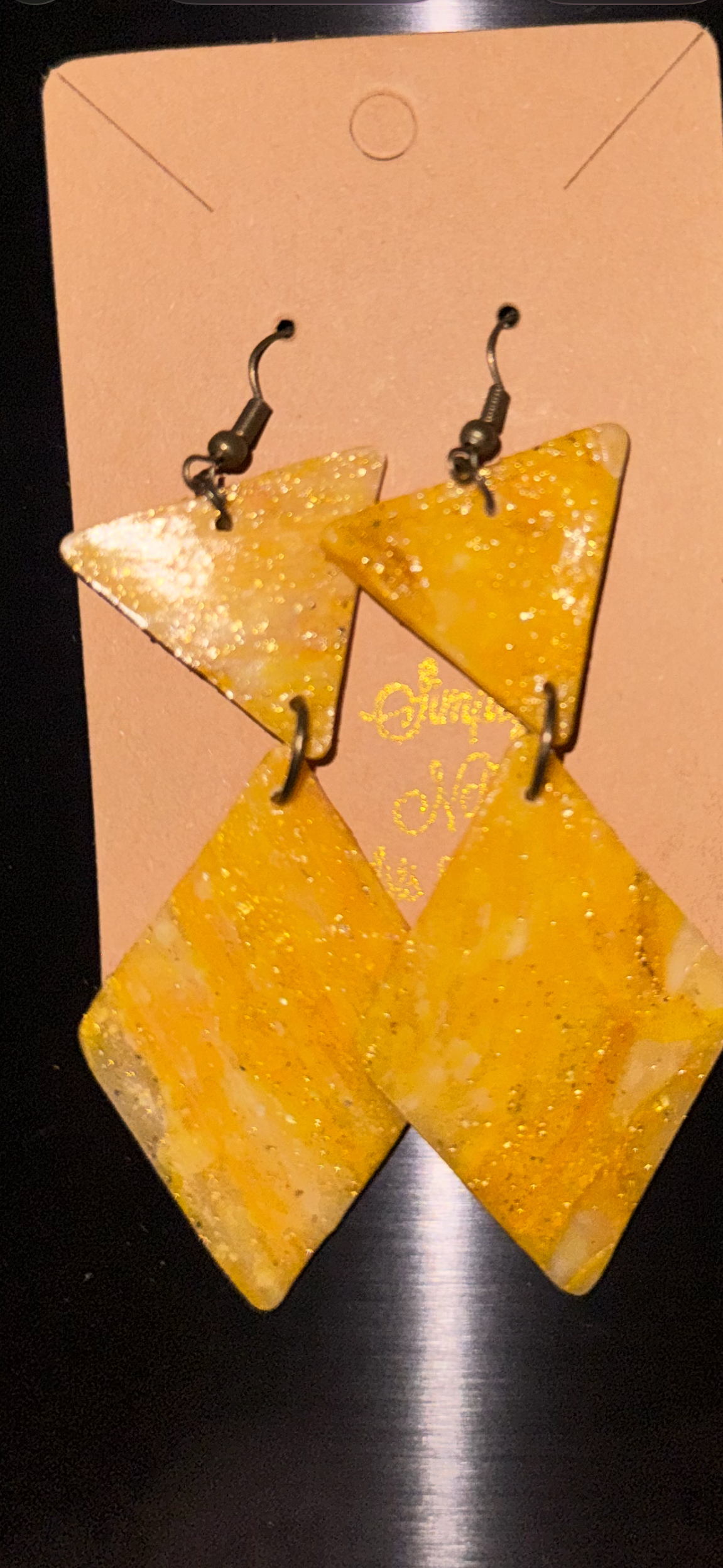 Indigenously Bare Glittering Yellow Earrings (Medium Triangle /Diamond Combo)