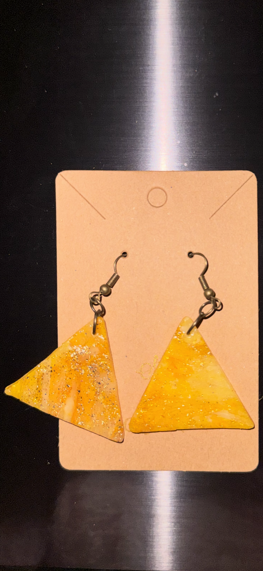 Indigenously Bare Glittering Yellow Earrings (Large Triangle)