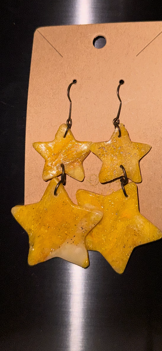 Indigenously Bare Glittering Yellow Earrings (Small /Medium Star combo)