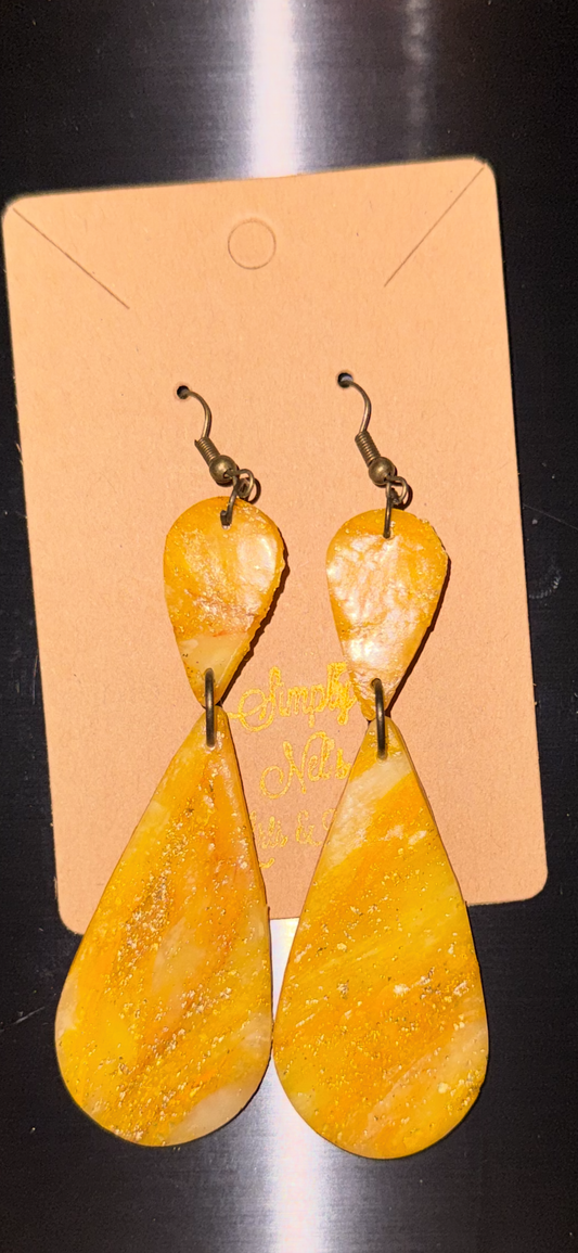 Indigenously Bare Glittering Yellow Earrings (Small /Medium Rain Drop combo)