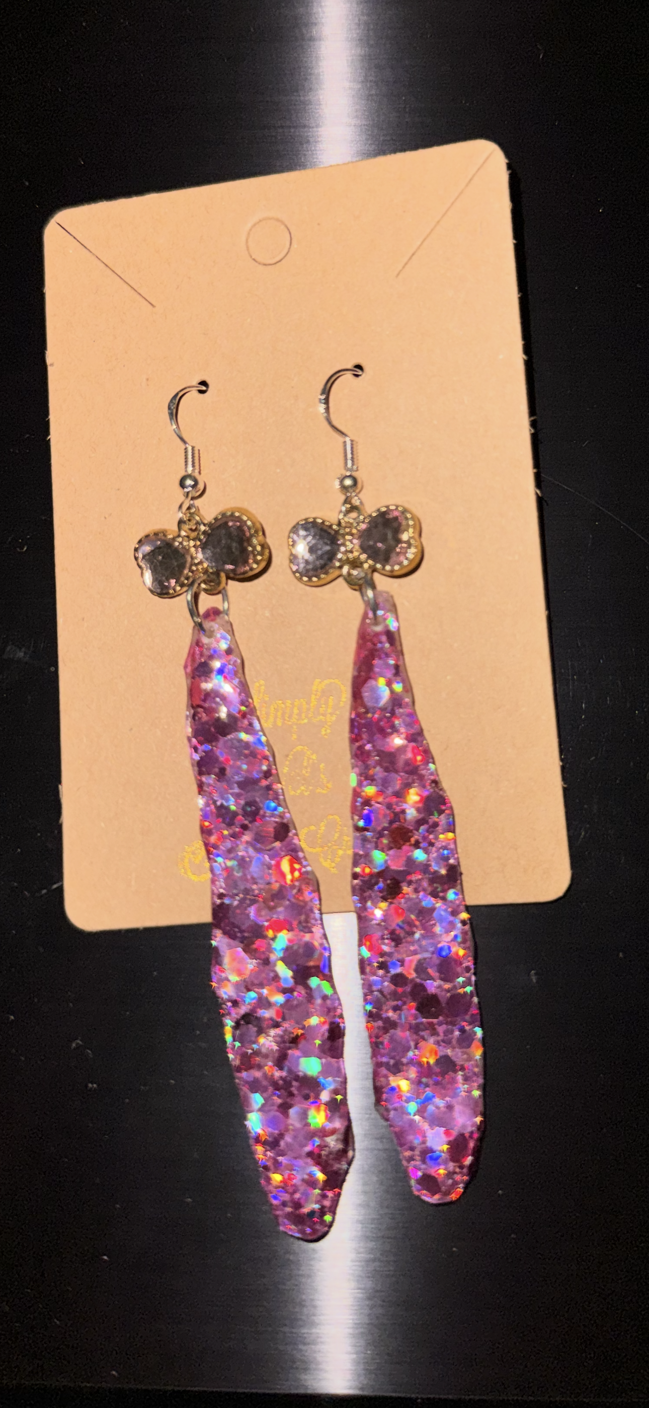 Glitter Bombs Icicle Fuchsia Pink with Pale Pink Rhinestone Bows (Medium length)