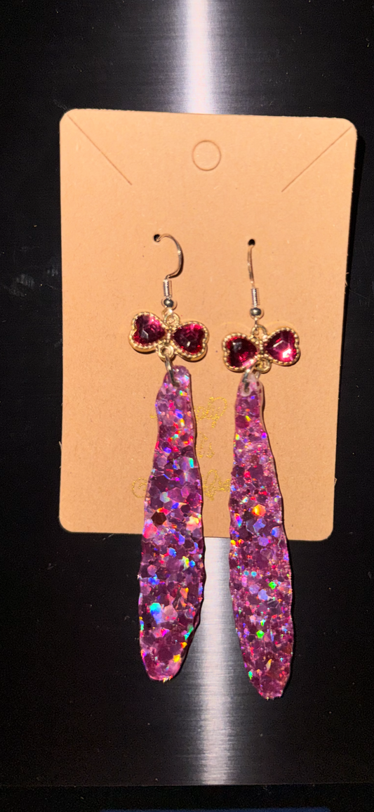 Glitter Bombs Icicle Fuchsia Pink with Hot Pink Rhinestone Bows (Medium Length)