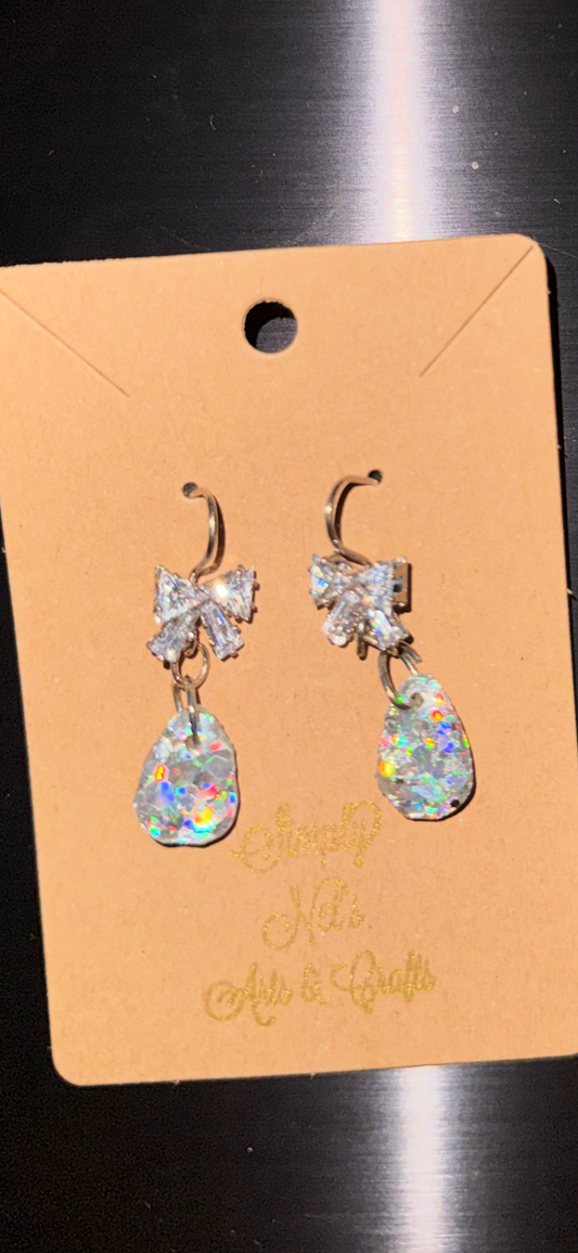 Glitter Bombs Diamond Glitz Rain Drop Studs with Diamond Bow Rhinestones