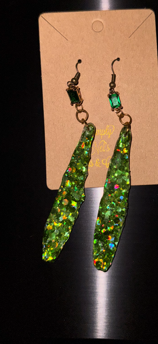 Glitter Bombs Icicle Green with Emerald Square Rhinestones (Medium Length)