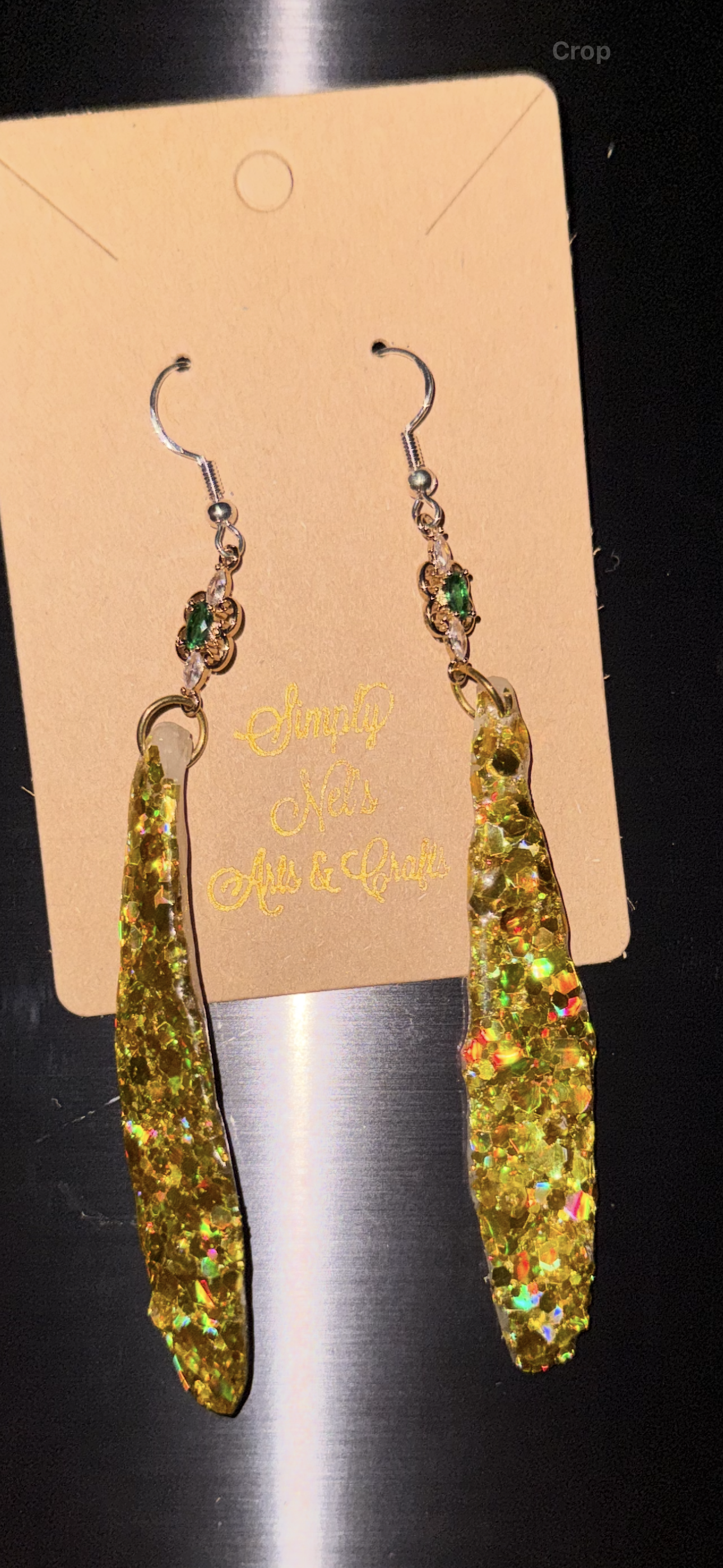 Glitter Bombs Icicle Yellow Gold with Emerald Flower Rhinestones (Medium Length)