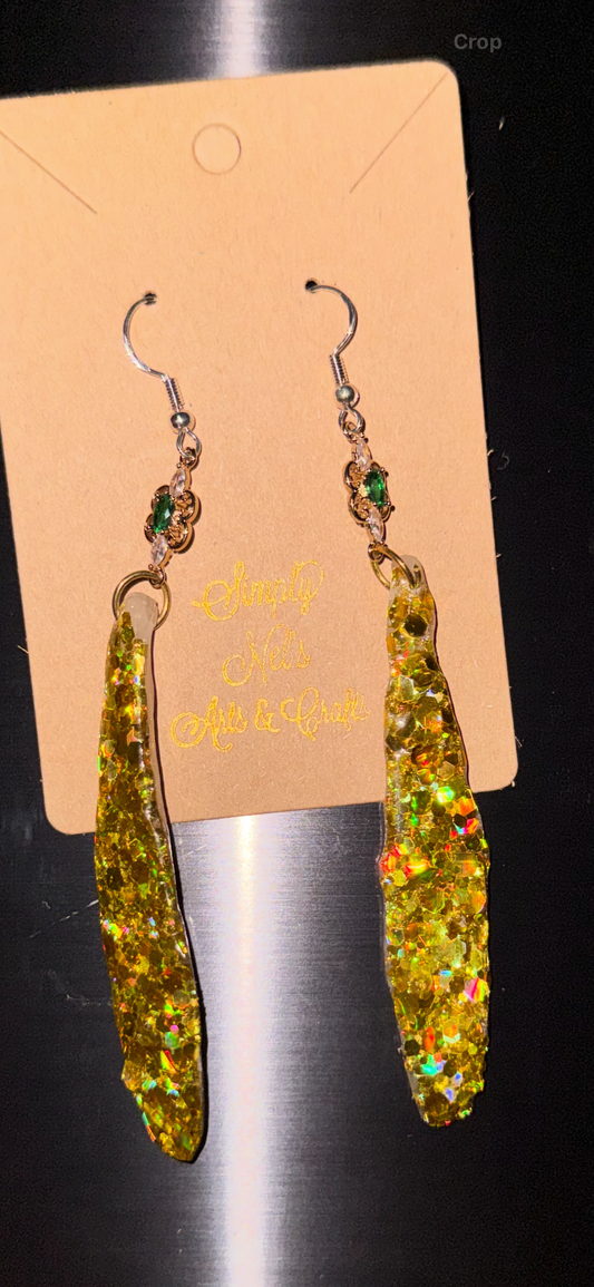Glitter Bombs Icicle Yellow Gold with Emerald Flower Rhinestones (Medium Length)