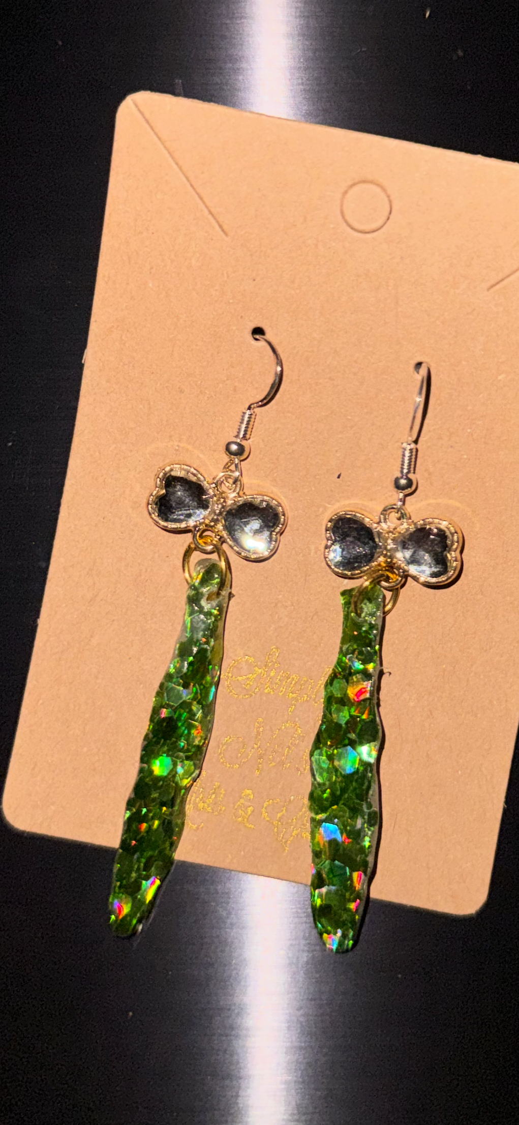 Glitter Bombs Icicle Green with Clear Bow Rhinestones (Short Length)