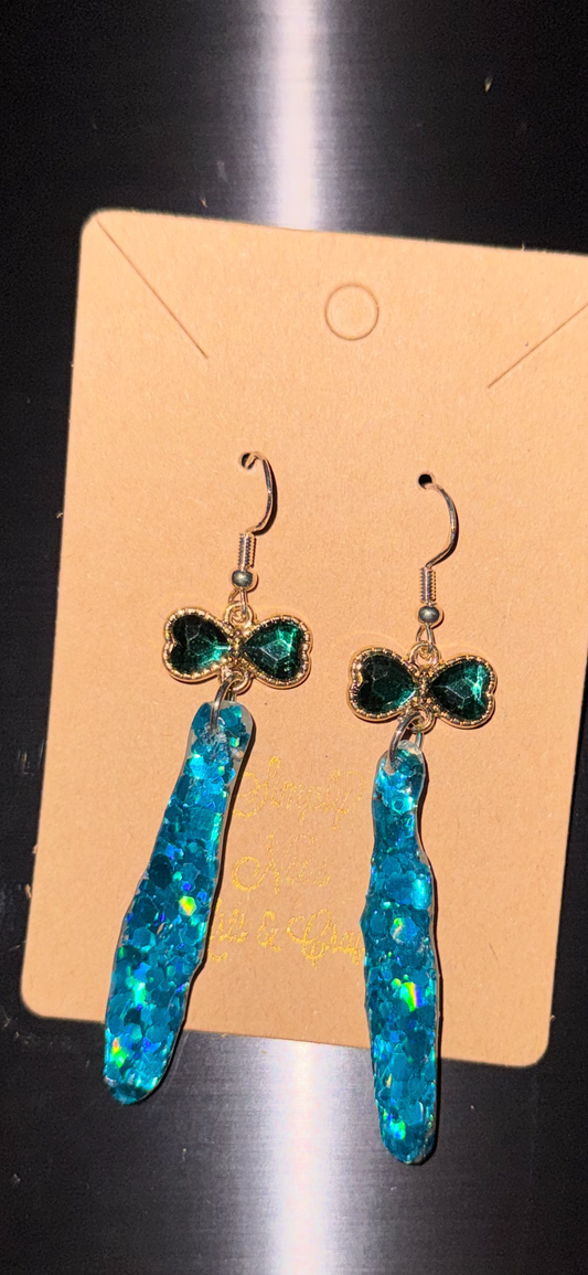Glitter Bombs Icicle Turquoise with Turquoise Bow Rhinestones (Short Length)