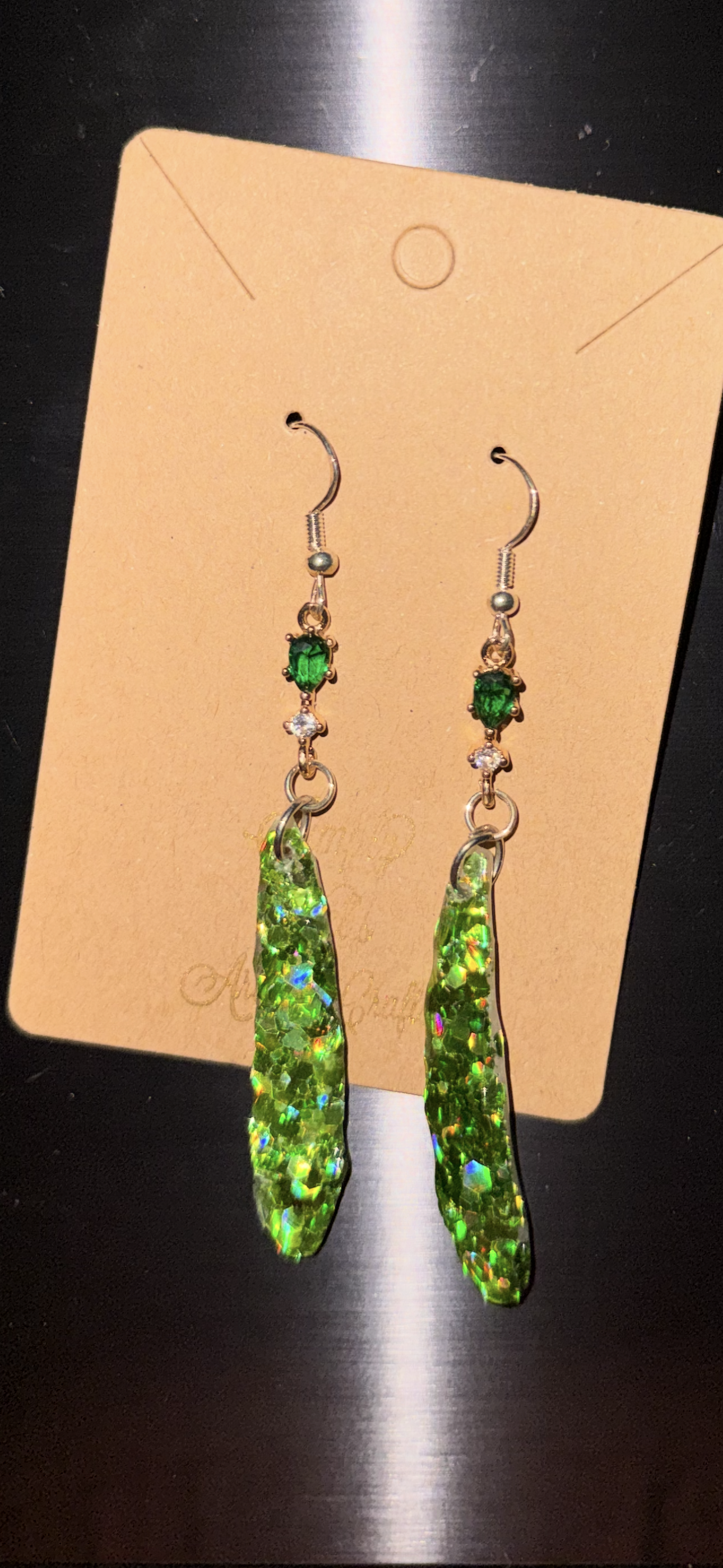 Glitter Bombs Icicle Green with Emerald /Diamond Sphere Rhinestones (Short Length)
