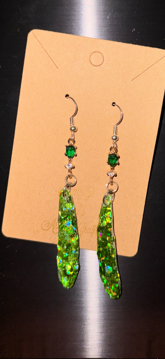 Glitter Bombs Icicle Green with Emerald /Diamond Sphere Rhinestones (Short Length)