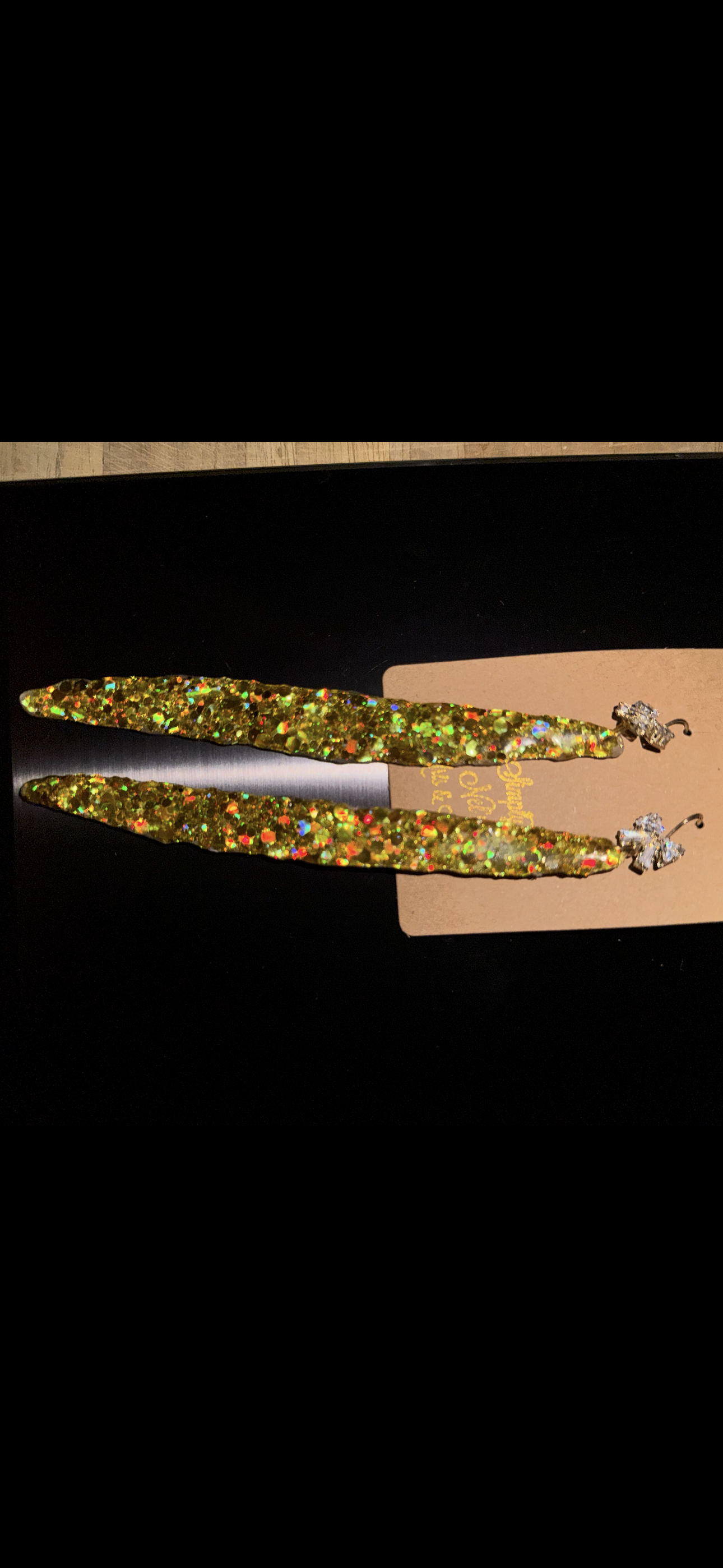 Glitter Bombs Icicle Yellow Gold with Diamond Bow Rhinestones (Extra Long Length)