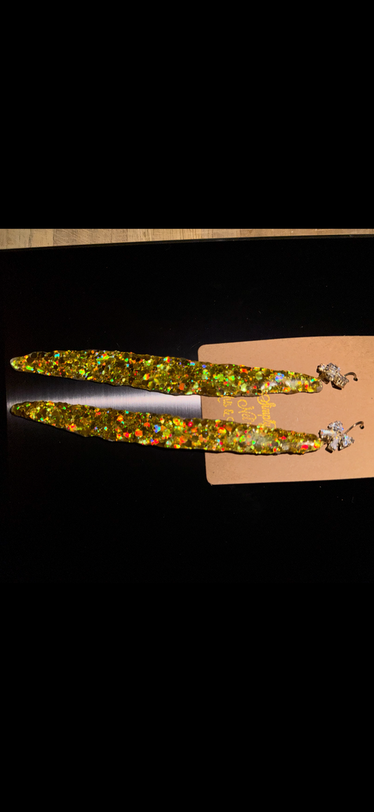 Glitter Bombs Icicle Yellow Gold with Diamond Bow Rhinestones (Extra Long Length)