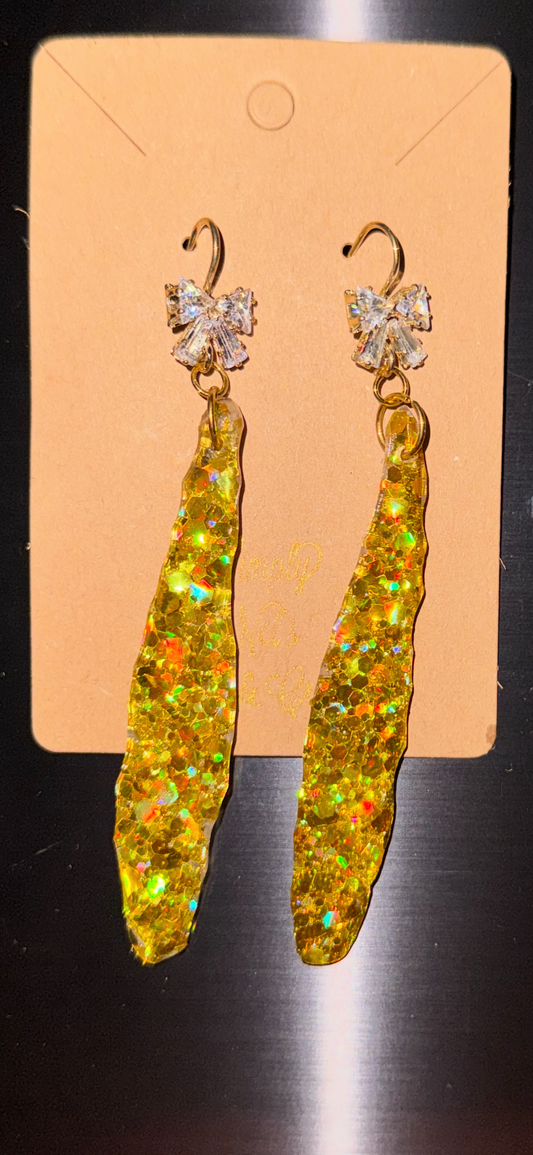 Glitter Bombs Icicle Yellow Gold with Diamond Bow Rhinestones (Medium Length)